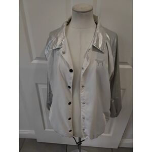 PINK by Victoria's Secret Metallic Sleeve Windbreaker Jacket L Silver White